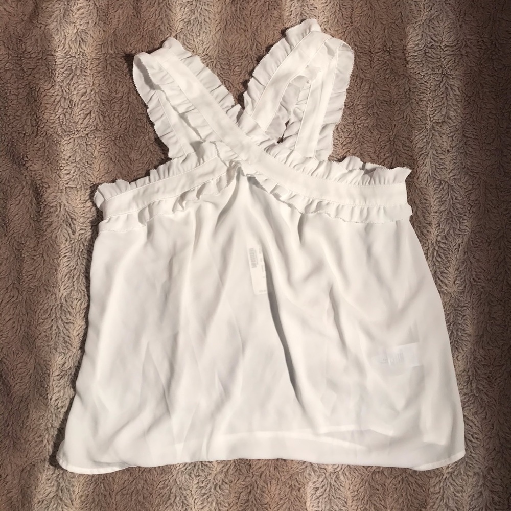 NWT J Crew White Top with ruffle neck in size 6